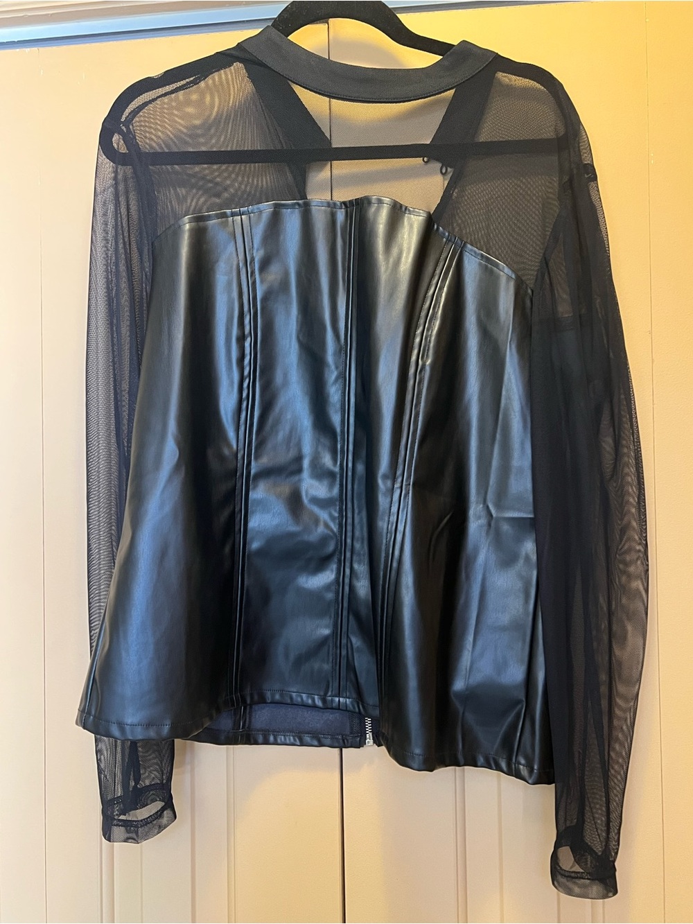 Black Faux Leather & Mesh Women's Jacket